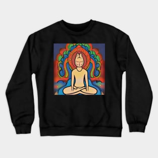 Cat Man Meditating In Front of A Radiating Lotus Background Crewneck Sweatshirt